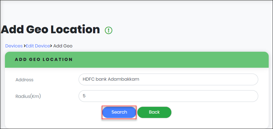 Add Geo Location screen - CyLock
